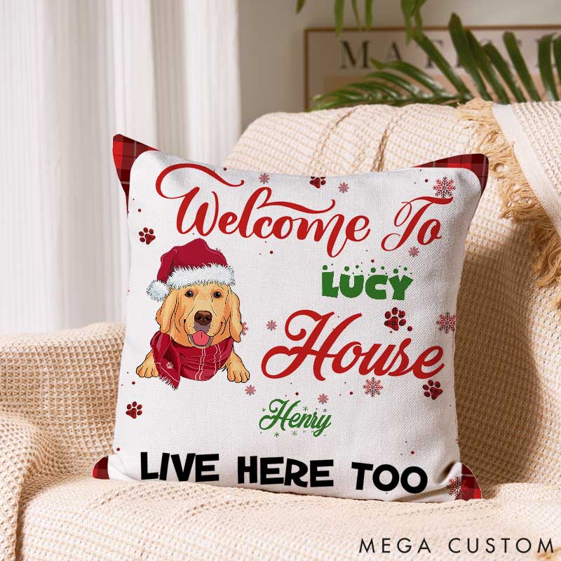 Personalized Dog Lover Welcome to My House Christmas Throw Pillows