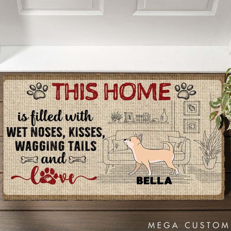 Personalized Dog Lover Wet Noses Kisses Wagging Tails and Love Doormat