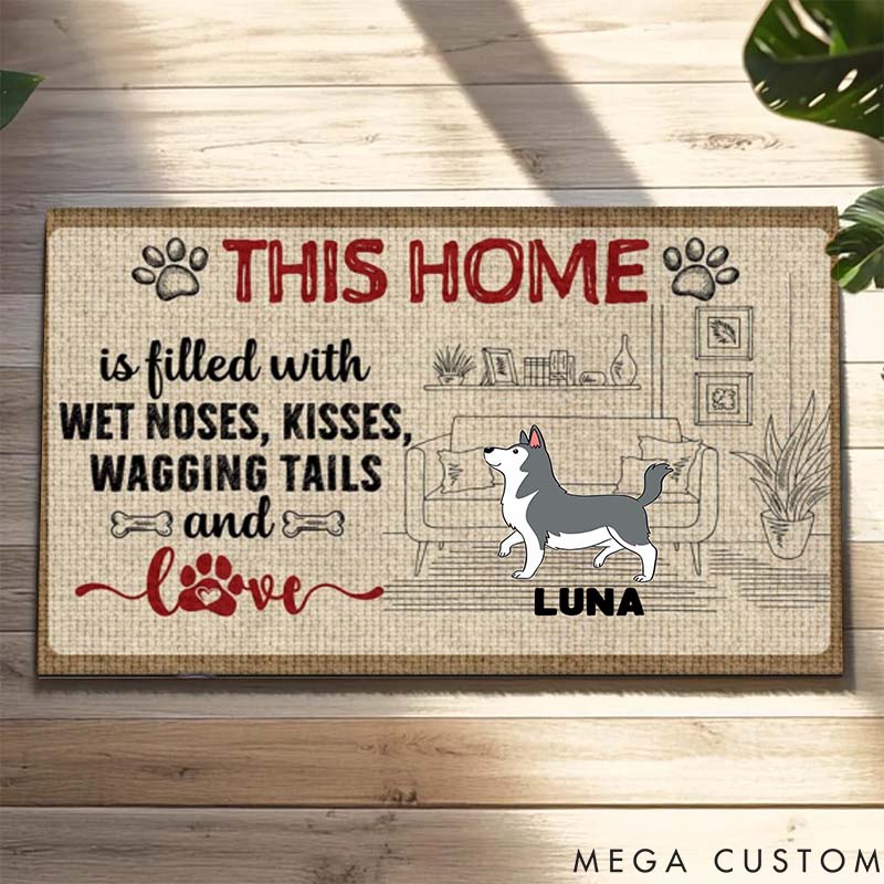 Personalized Dog Lover Wet Noses Kisses Wagging Tails and Love Doormat