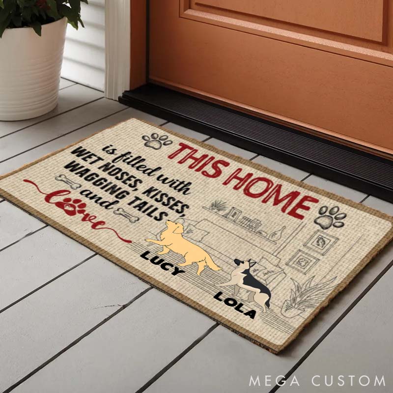 Personalized Dog Lover Wet Noses Kisses Wagging Tails and Love Doormat