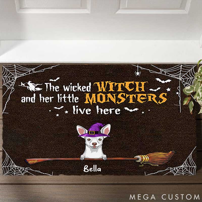 Personalized Dog Lover Wicked Witch and Little Monsters Doormat