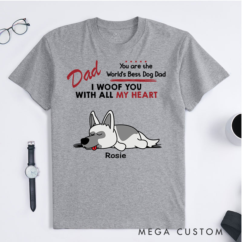 Personalized Dog Lover Woof All Heart Dog Dad T-Shirt