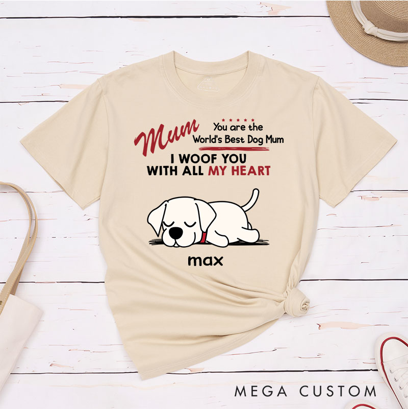 Personalized Dog Lover Woof All Heart Dog Mom T-Shirt