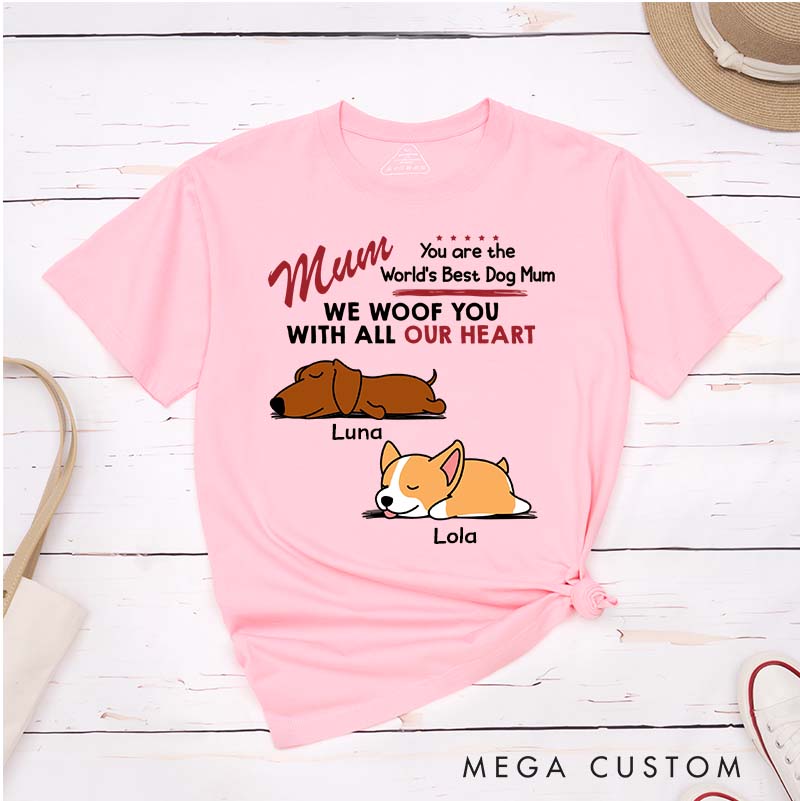 Personalized Dog Lover Woof All Heart Dog Mom T-Shirt