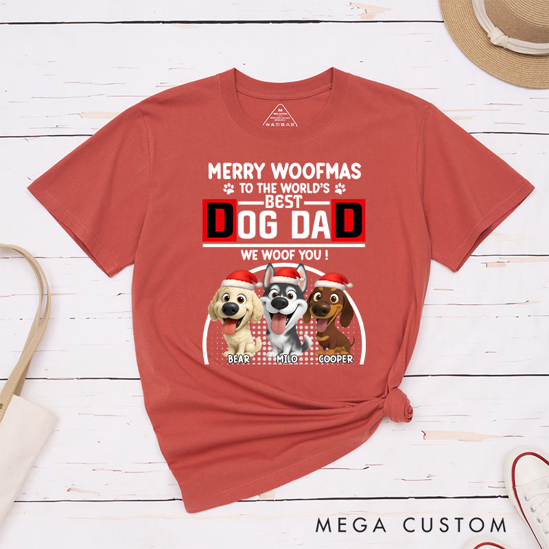 Personalized Dog Lover Woofmas Dog Dad T-Shirt