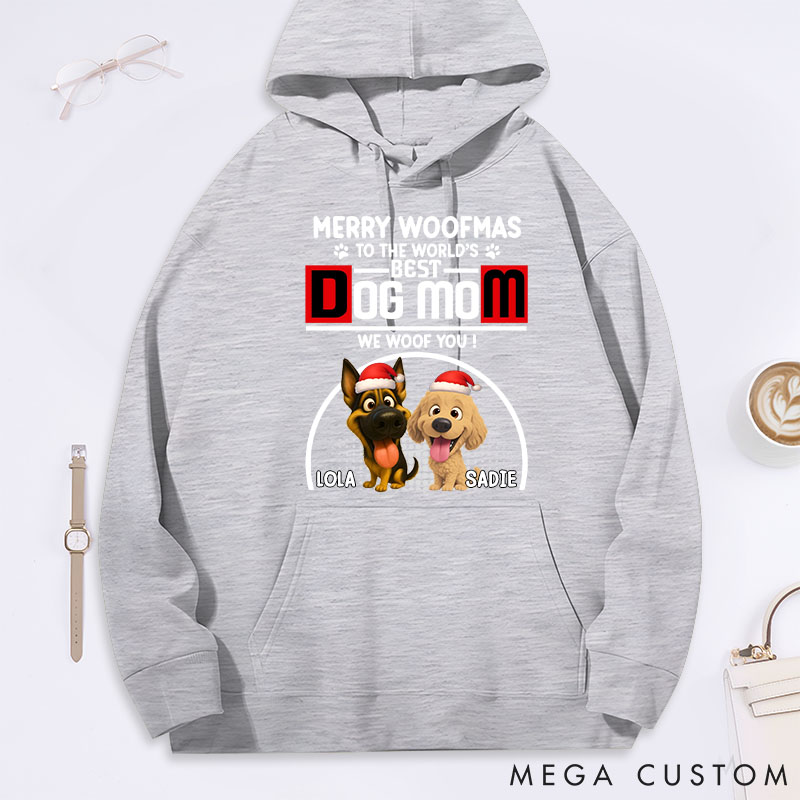 Personalized Dog Lover Woofmas Dog Mom Hoodies