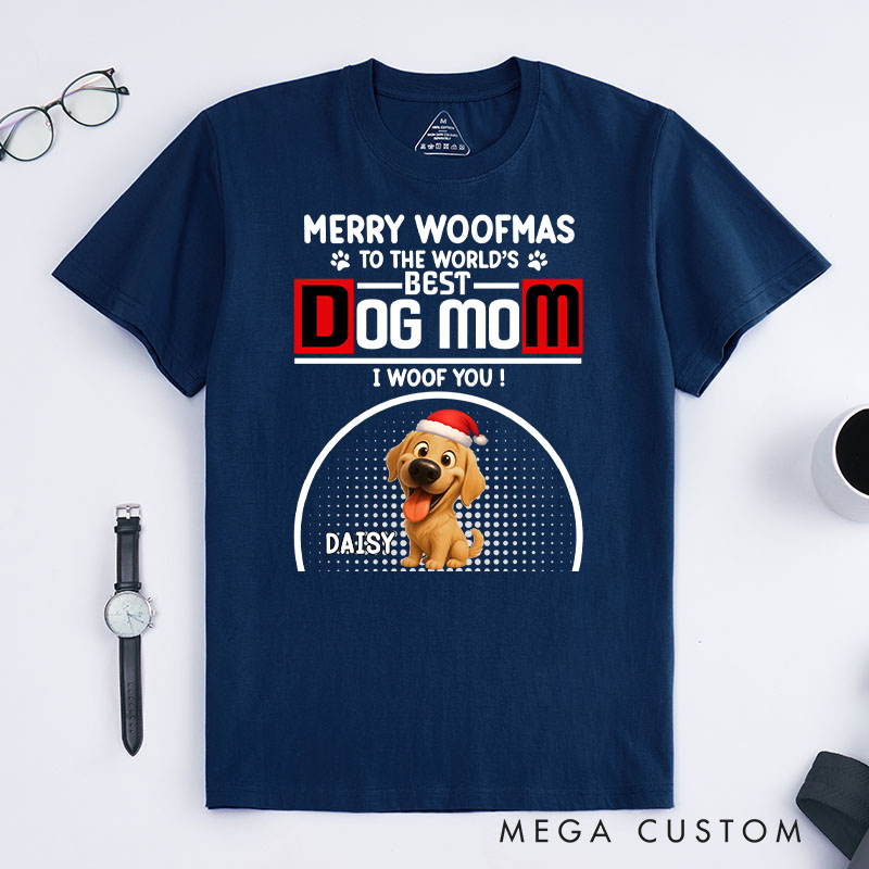 Personalized Dog Lover Woofmas Dog Mom T-Shirt