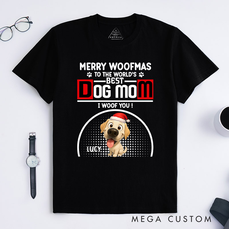 Personalized Dog Lover Woofmas Dog Mom T-Shirt
