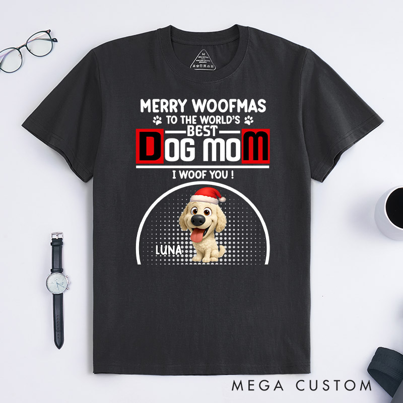Personalized Dog Lover Woofmas Dog Mom T-Shirt