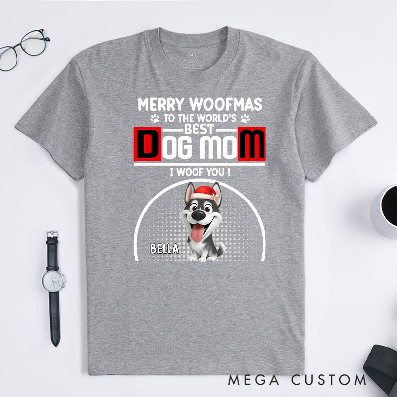 Personalized Dog Lover Woofmas Dog Mom T-Shirt