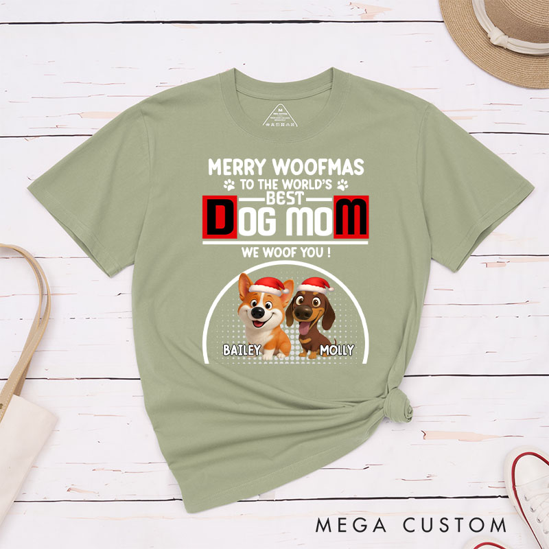 Personalized Dog Lover Woofmas Dog Mom T-Shirt