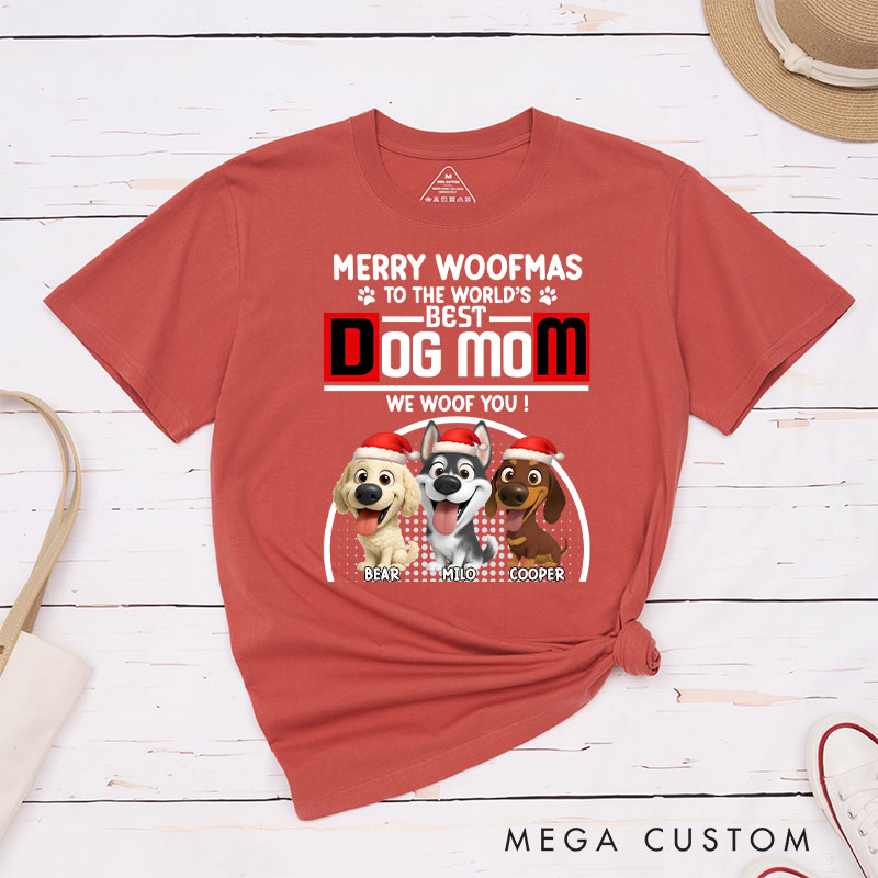 Personalized Dog Lover Woofmas Dog Mom T-Shirt