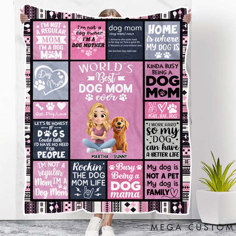 Personalized Dog Lover World's Best Dog Mom Ever 3D Effect Throw Blanket