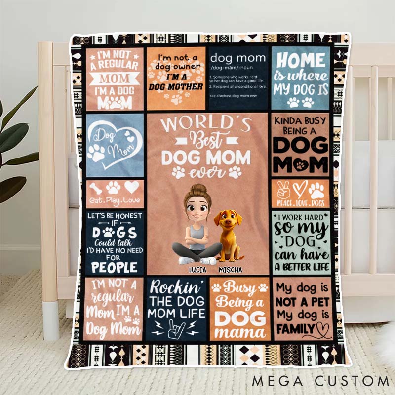 Personalized Dog Lover World's Best Dog Mom Ever 3D Effect Throw Blanket