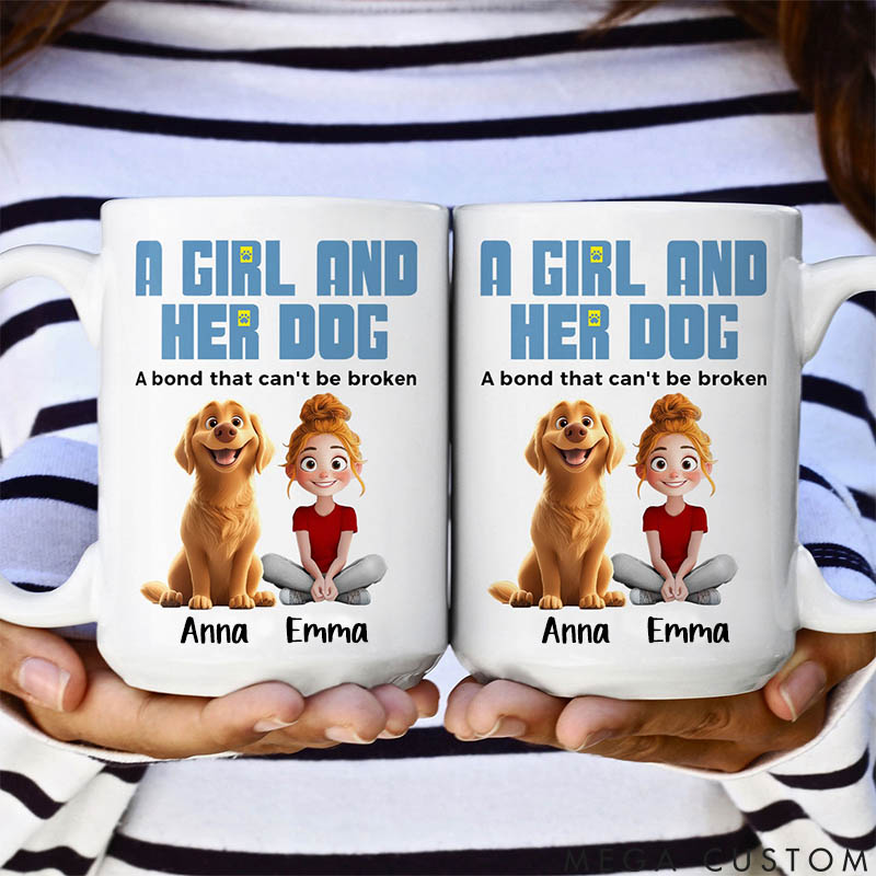 Personalized Dog Lover a Girl Her Dogs Has Unbreakable Bond Mugs
