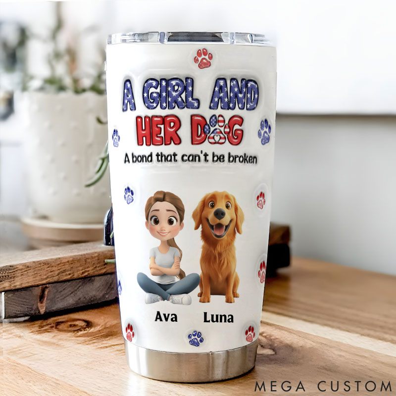 Personalized Dog Lover a Girl and Her Dog American Ver 20oz Tumbler
