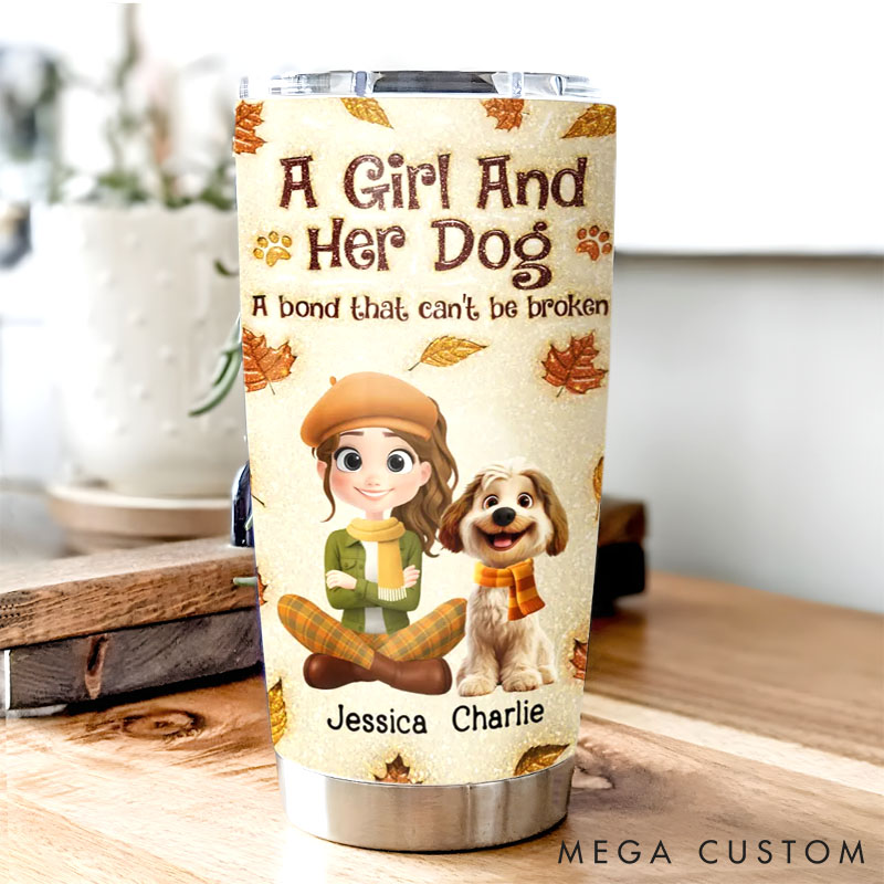 Personalized Dog Lover a Girl and Her Dog Autumn 20oz Tumbler