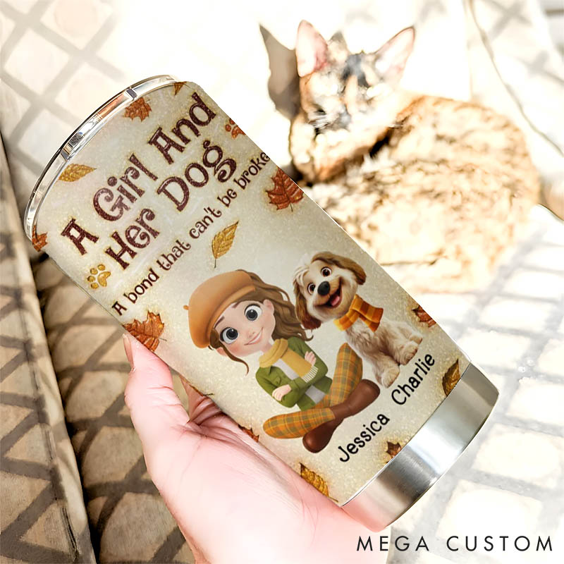 Personalized Dog Lover a Girl and Her Dog Autumn 20oz Tumbler