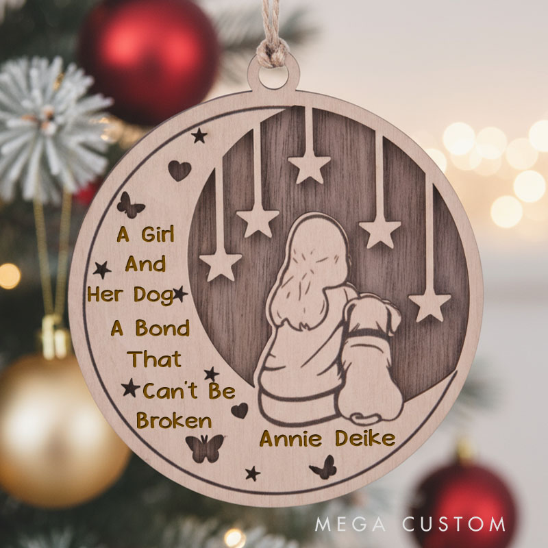 Personalized Dog Lover a Girl and Her Dog Christmas Ornaments