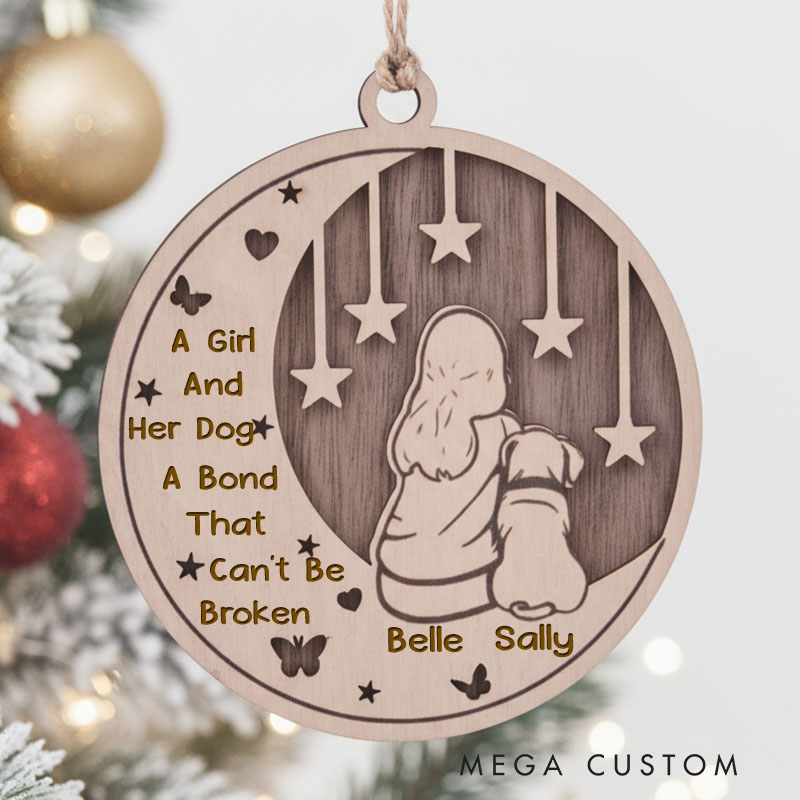 Personalized Dog Lover a Girl and Her Dog Christmas Ornaments