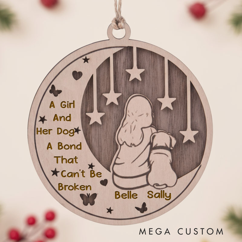 Personalized Dog Lover a Girl and Her Dog Christmas Ornaments