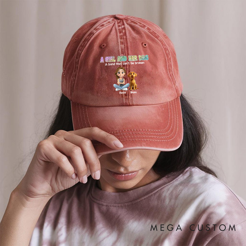 Personalized Dog Lover a Girl and Her Dog Washed Cap
