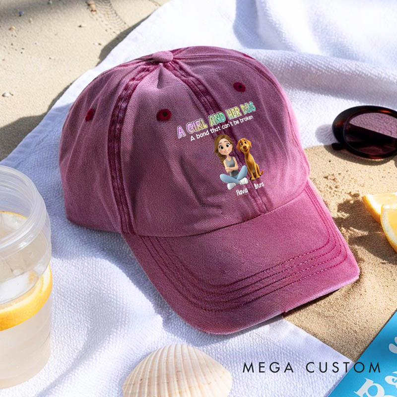 Personalized Dog Lover a Girl and Her Dog Washed Cap