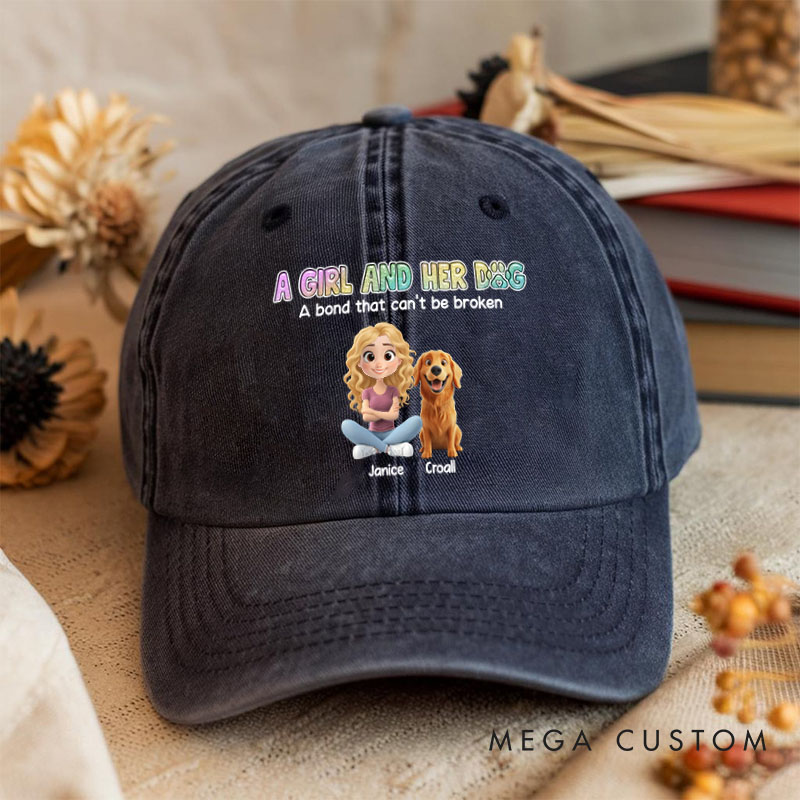 Personalized Dog Lover a Girl and Her Dog Washed Cap