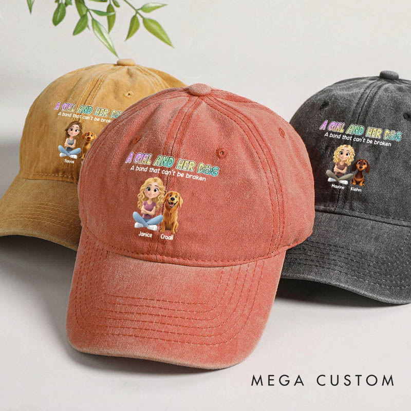 Personalized Dog Lover a Girl and Her Dog Washed Cap
