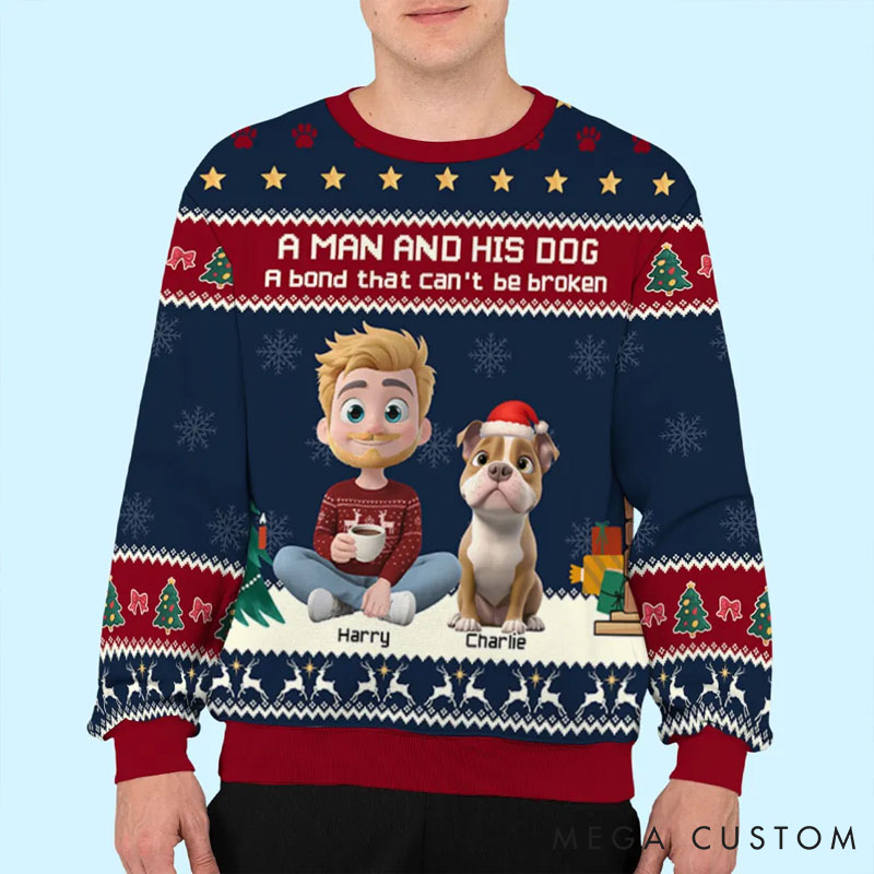Personalized Dog Lover a Man and His Dog Christmas Christmas Ugly Sweatshirt