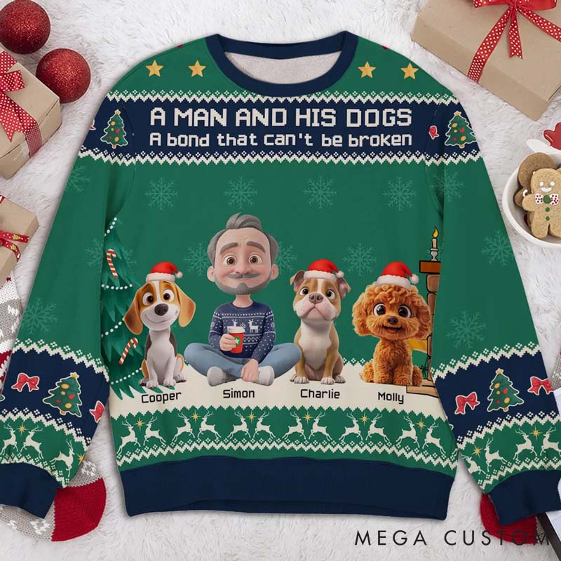 Personalized Dog Lover a Man and His Dog Christmas Christmas Ugly Sweatshirt
