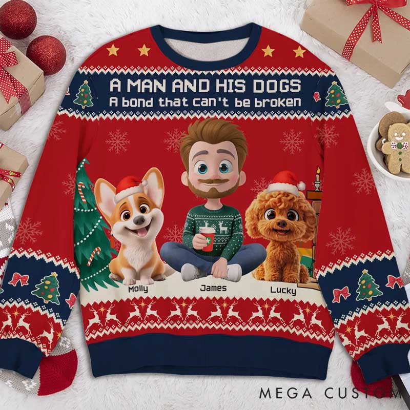 Personalized Dog Lover a Man and His Dog Christmas Christmas Ugly Sweatshirt