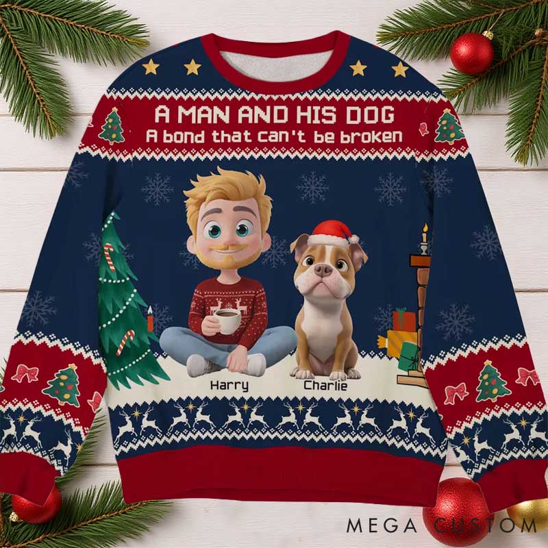 Personalized Dog Lover a Man and His Dog Christmas Christmas Ugly Sweatshirt