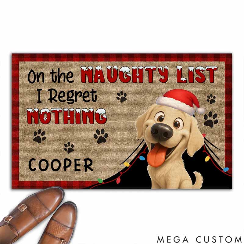 Personalized Dog Lover on Naughty List Doormat