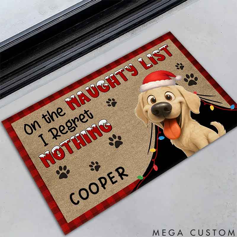 Personalized Dog Lover on Naughty List Doormat