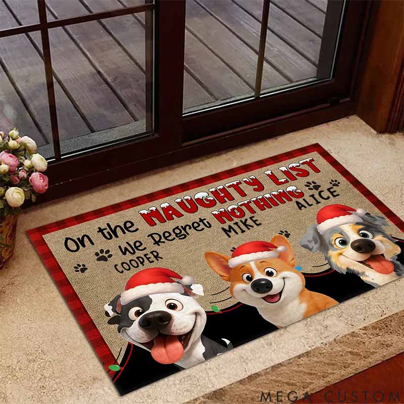 Personalized Dog Lover on Naughty List Doormat