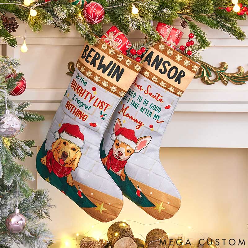Personalized Dog Lover on the Naughty List I Regret Nothing Christmas Stockings