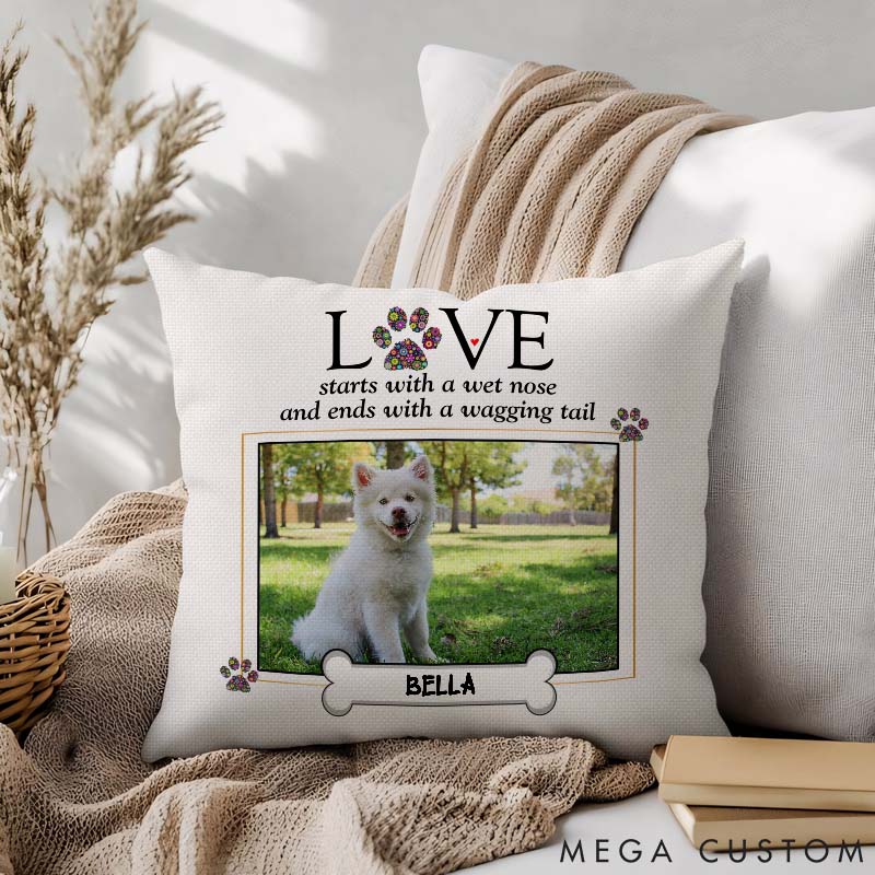 Personalized Dog Lover the Shape of Love Throw Pillows