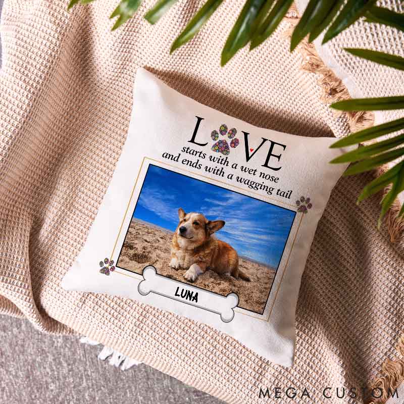 Personalized Dog Lover the Shape of Love Throw Pillows