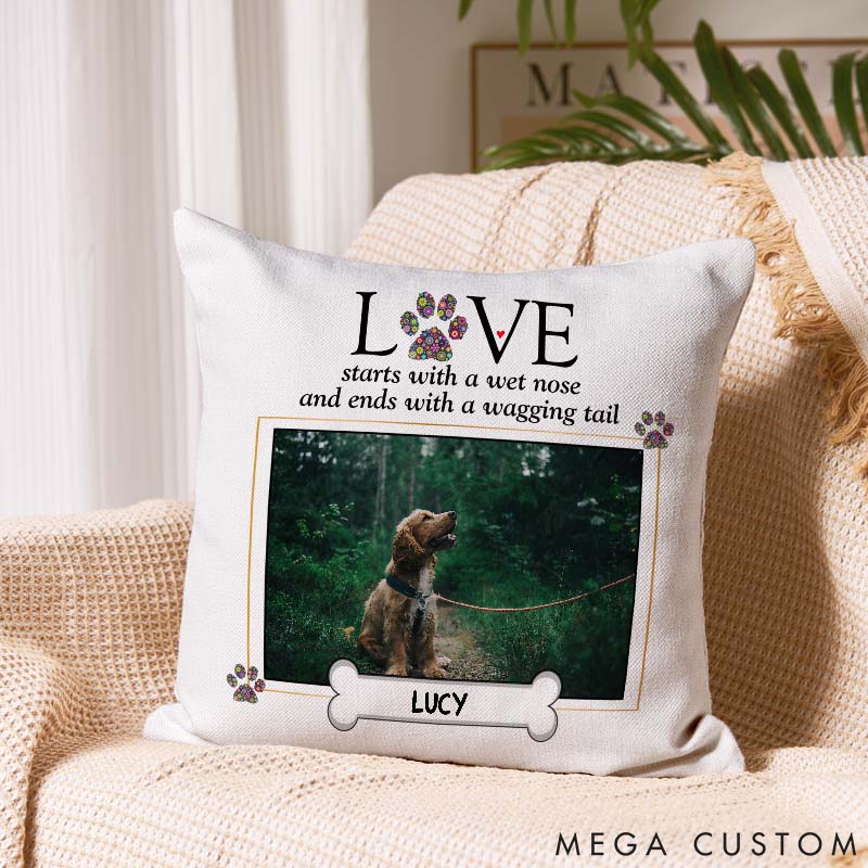 Personalized Dog Lover the Shape of Love Throw Pillows
