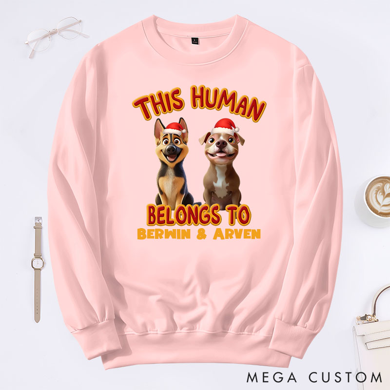 Personalized Dog Lover this Human Belongs to Lovely Dog Christmas Sweatshirts