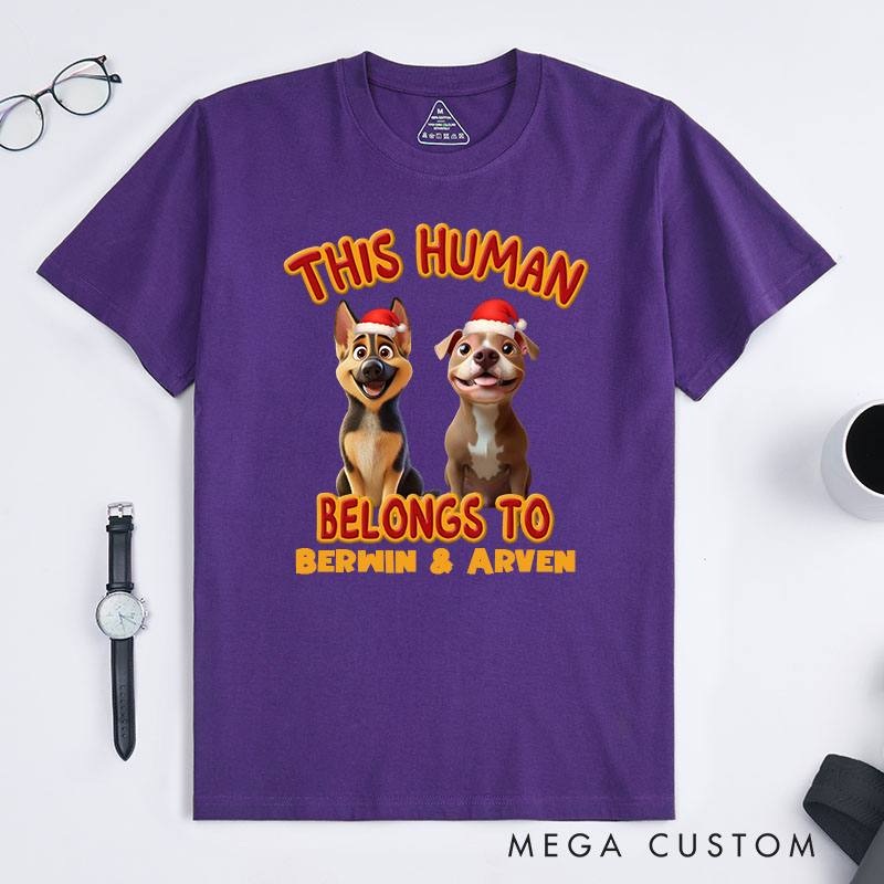 Personalized Dog Lover this Human Belongs to Lovely Dog Christmas T-Shirt