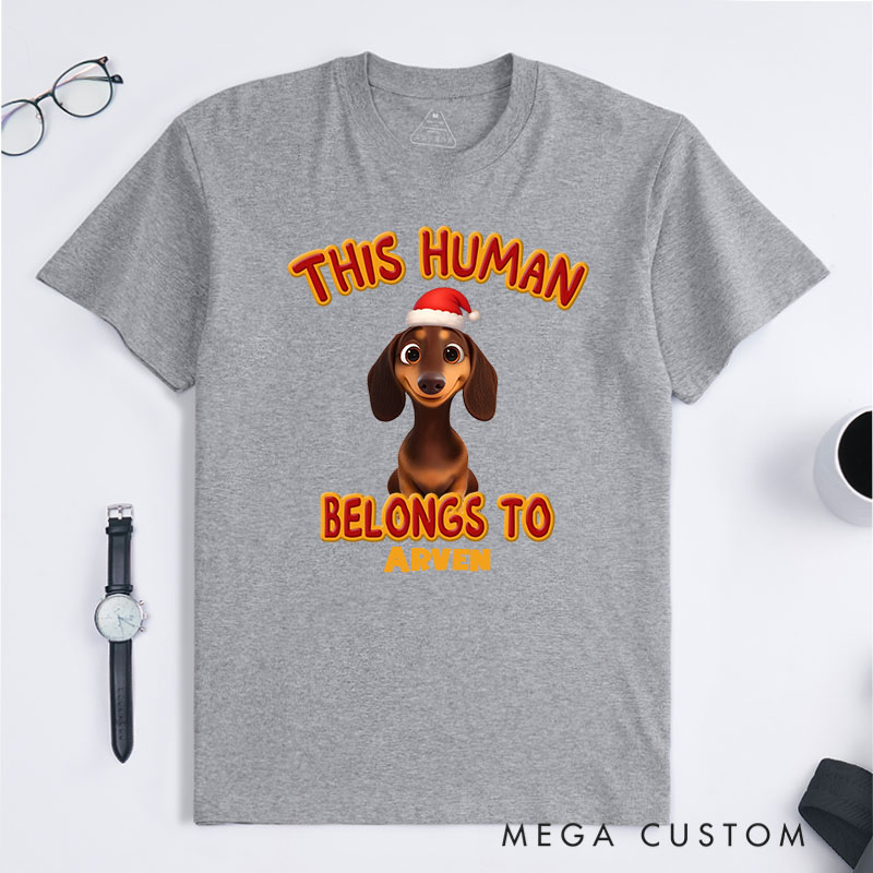 Personalized Dog Lover this Human Belongs to Lovely Dog Christmas T-Shirt