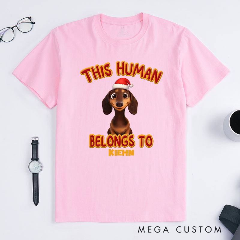 Personalized Dog Lover this Human Belongs to Lovely Dog Christmas T-Shirt