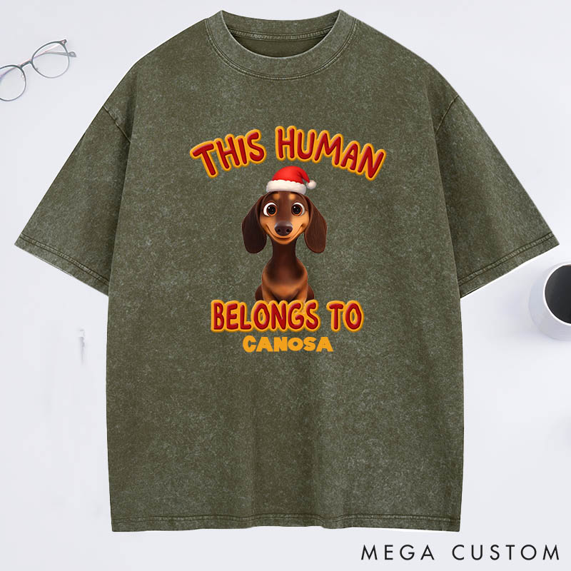 Personalized Dog Lover this Human Belongs to Lovely Dog Christmas Washed T-Shirt