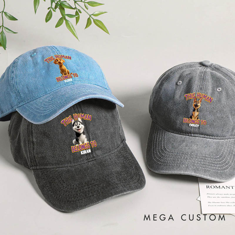 Personalized Dog Lover this Human Belongs to Lovely Dog Washed Cap