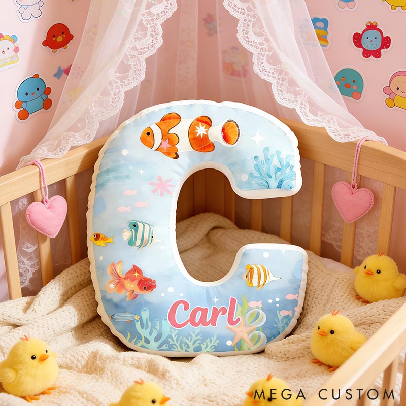 Personalized Fish Seabed Letter Pillow with Custom Name Graphic 3D Print for Pet Lover for Fish Lover