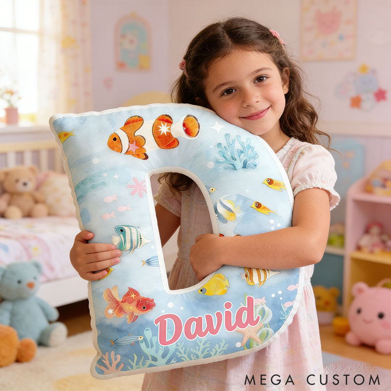 Personalized Fish Seabed Letter Pillow with Custom Name Graphic 3D Print for Pet Lover for Fish Lover