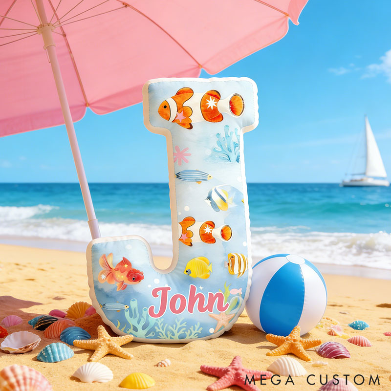 Personalized Fish Seabed Letter Pillow with Custom Name Graphic 3D Print for Pet Lover for Fish Lover