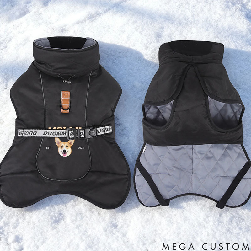 Personalized Funny Face Photo Adjustable Dog Coat Jacket with Name and Year Pet Supplies Winter Daily Use Pet Party Gift for Dog Owners Lovers